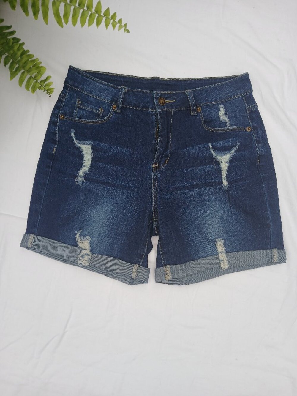 Utyful Dark Blue Distressed Denim Women's Shorts